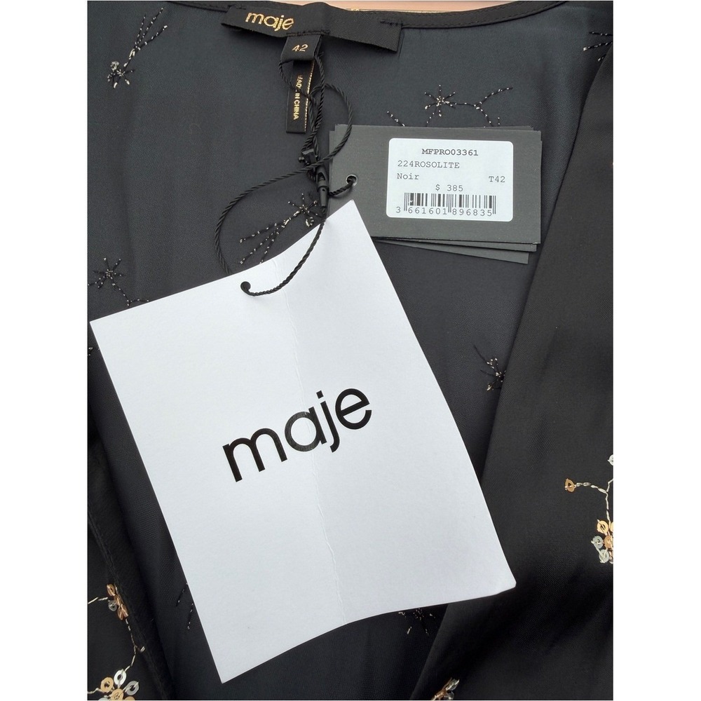 Maje NWT Sequin Embellished V-Neck Mini Cocktail Dress Black 42 XL - Picture 10 of 16